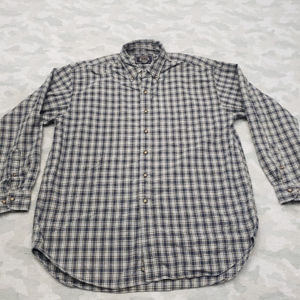 G.H. Bass & Co. Shirt Mens Large Blue Pearl Snap‎ Long Sleeve Check Plaid